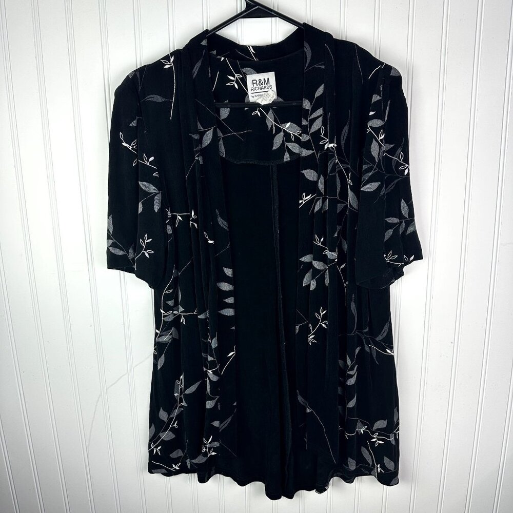R&M Richards Black Floral Print Dressy Cardigan Size 10